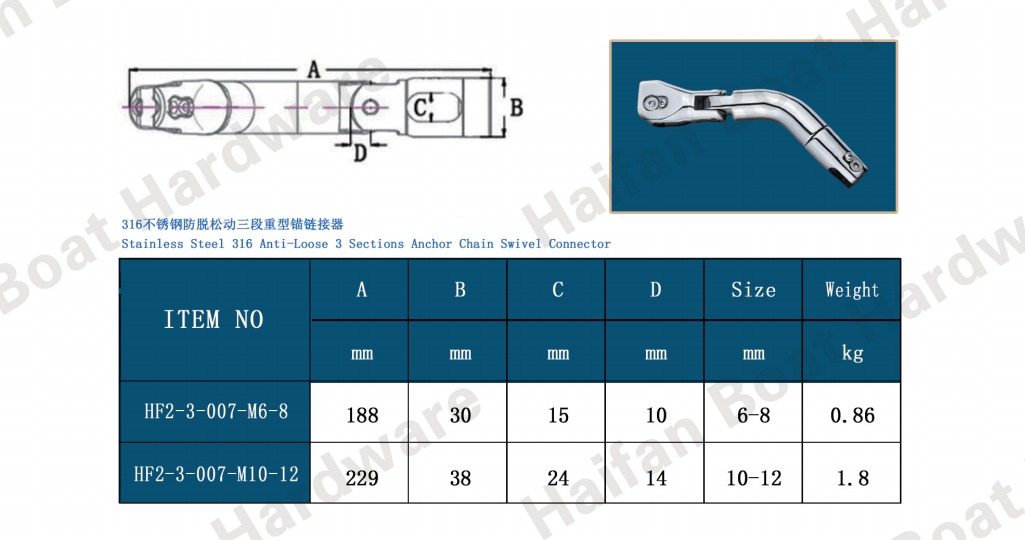 Articulated Three-Section Self-Righting Anchor Chain Swivel Connector Articulated Three-Section Self-Righting Anchor Chain Swivel Connector