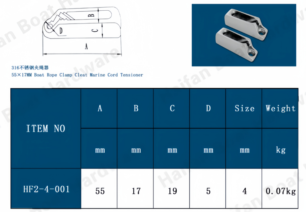 55×17MM Boat Rope Clamp Cleat Marine Cord Tensioner