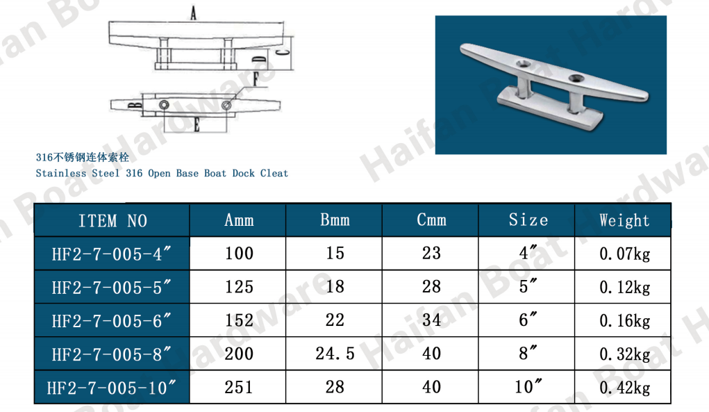 Open Base Boat Dock Cleat