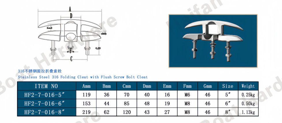 Folding Cleat with Flush Screw Boat Cleat Folding Cleat with Flush Screw Boat Cleat