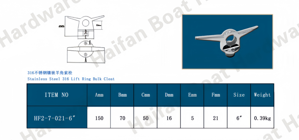 Boat Lifting Ring with Cleat Insert Boat Lifting Ring with Cleat Insert