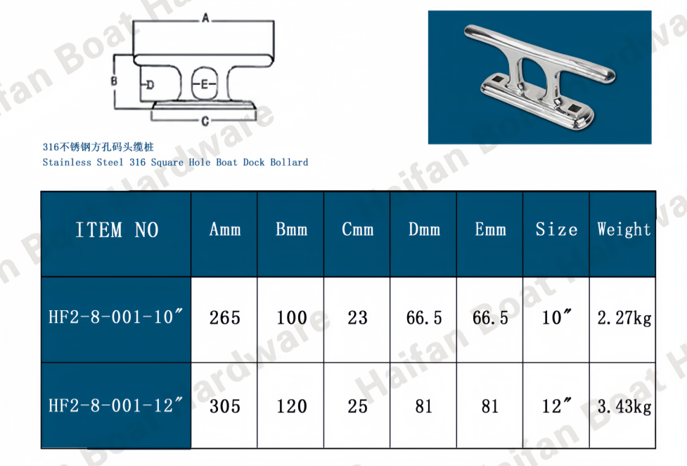 Open-Base Bollard Boat Marine Dock Bollard Cleat with Square Holes