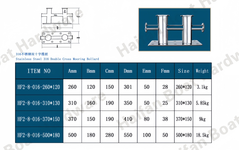 Heavy-Duty Double Cross Boat Dock Bollard