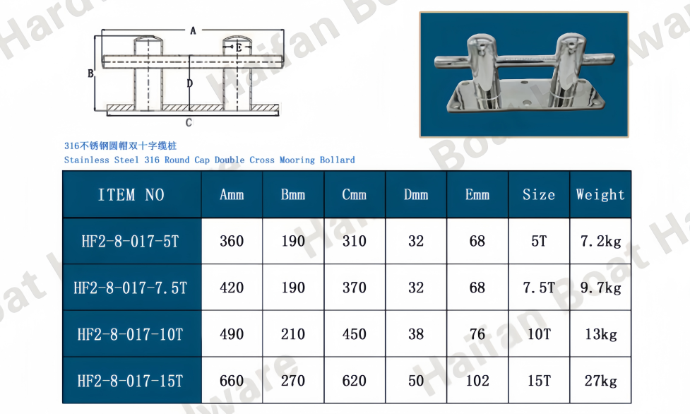 Round Cap Double Cross Cable Mooring Bollard Round Cap Double Cross Cable Mooring Bollard