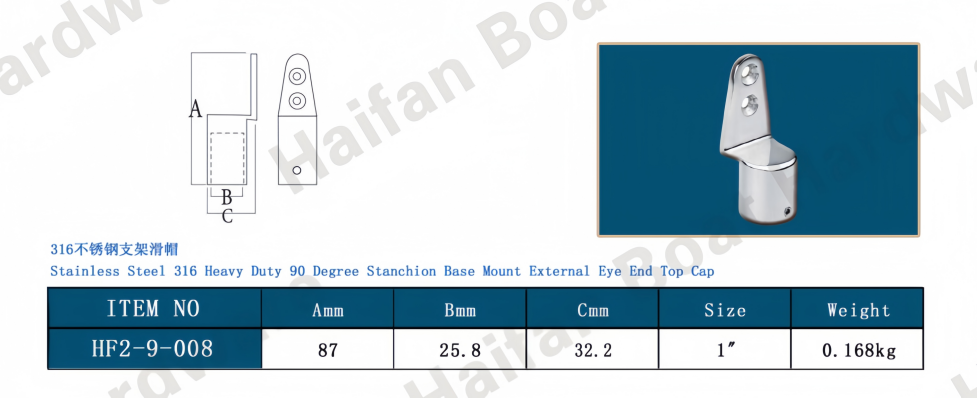 90 Degree Stanchion Base Mount Eye End Cap Size 90 Degree Stanchion Base Mount Eye End Cap Size