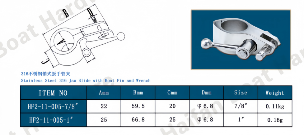 Hinged Jaw Slide Clamp with Quick-Release Pin and Wrench Hinged Jaw Slide Clamp with Quick-Release Pin and Wrench