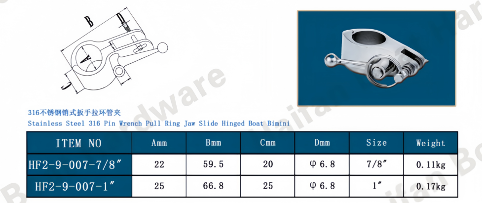 Hinged Jaw Slide Clamp with Quick-Release Pin and Wrench and Ring Hinged Jaw Slide Clamp with Quick-Release Pin and Wrench and Ring