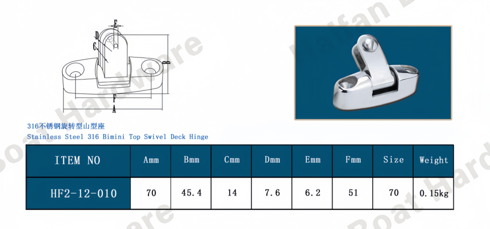 Top-Mounted 180-Degree Rotating Bimini Swivel Deck Hinge Top-Mounted 180-Degree Rotating Bimini Swivel Deck Hinge