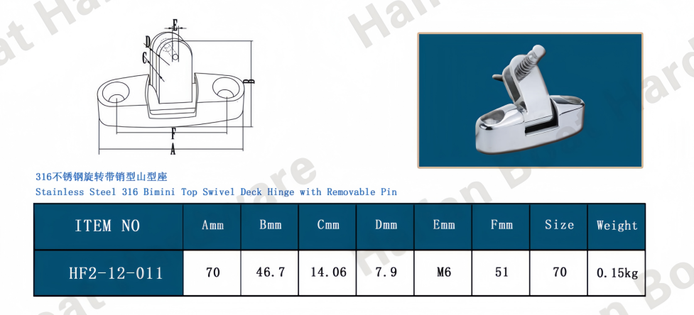 Mounted 180-Degree Rotating Ship Deck Hinge with a Removable Pin Mounted 180-Degree Rotating Ship Deck Hinge with a Removable Pin