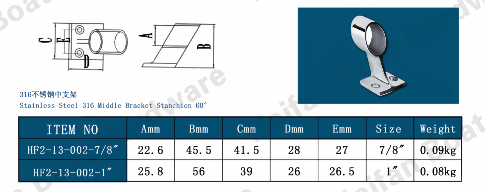 60° Center (Middle) Bracket Stanchion