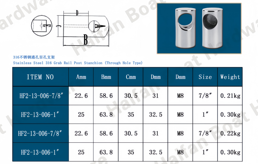 Marine Bracket Stanchion Boat Accessories 22mm 25mm Center Handrail Fitting Stanchion