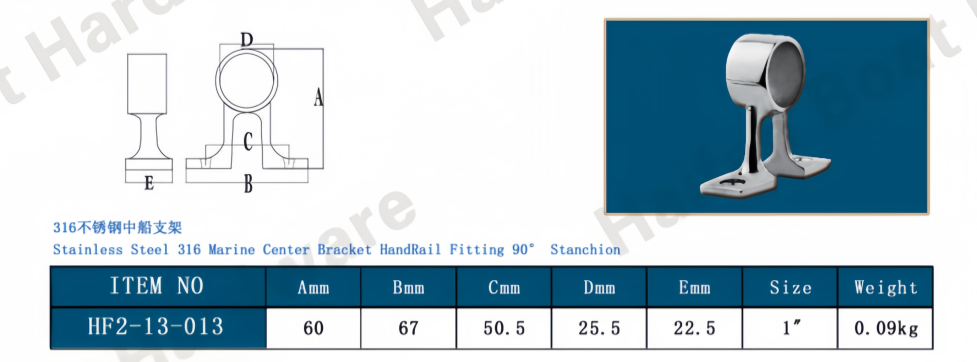 90-Degree Split-Base Handrail Center Stanchion Bracket