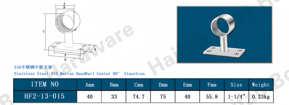 Rectangular-Base Center Stanchion Handrail Bracket Rectangular-Base Center Stanchion Handrail Bracket