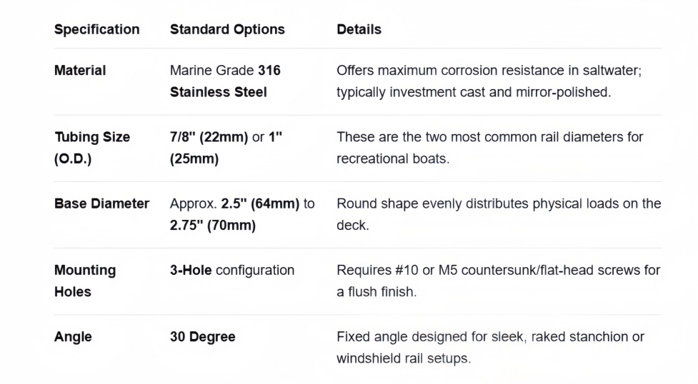 Marine Round Rail Base 30°