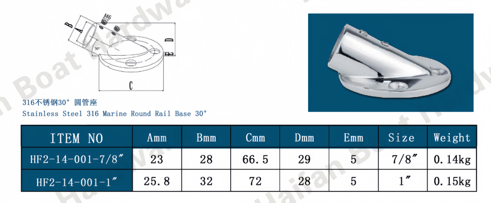 Marine Round Rail Base 30°