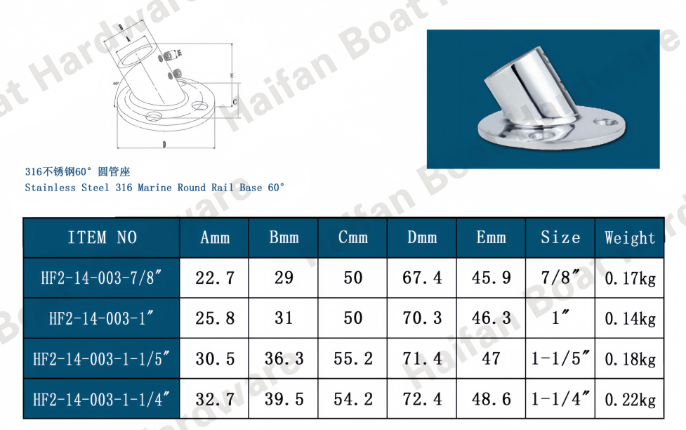 Marine Round Rail Base 60°