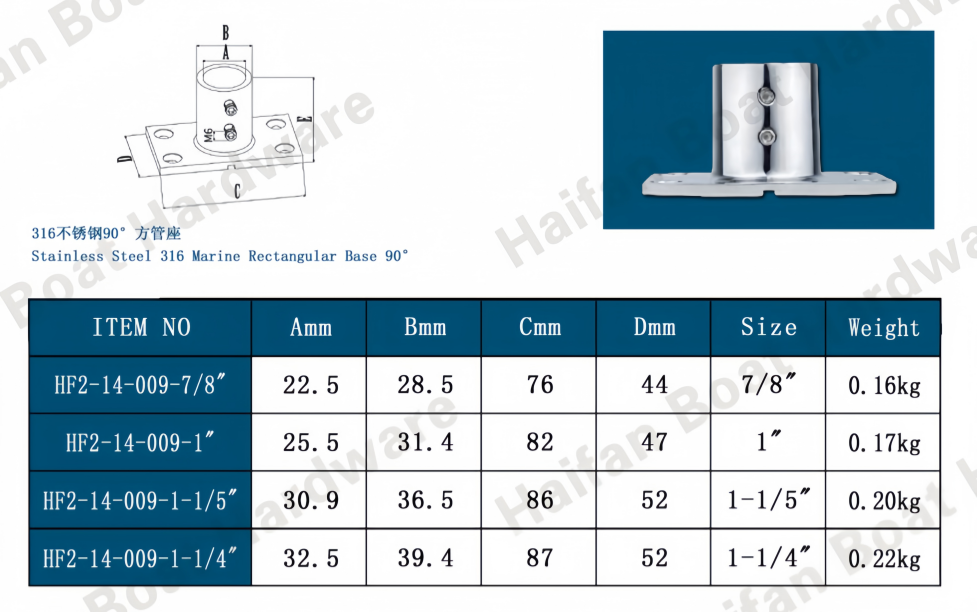 Marine Rectangular Rail Base 90° Marine Rectangular Rail Base 90°