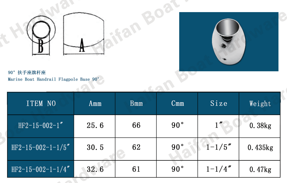 Marine Boat Handrail Flagpole Base 90° Marine Boat Handrail Flagpole Base 90°