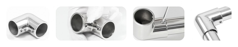 90° 2-Way Handrail Elbow Connector with Integrated Hex Socket Set Screws