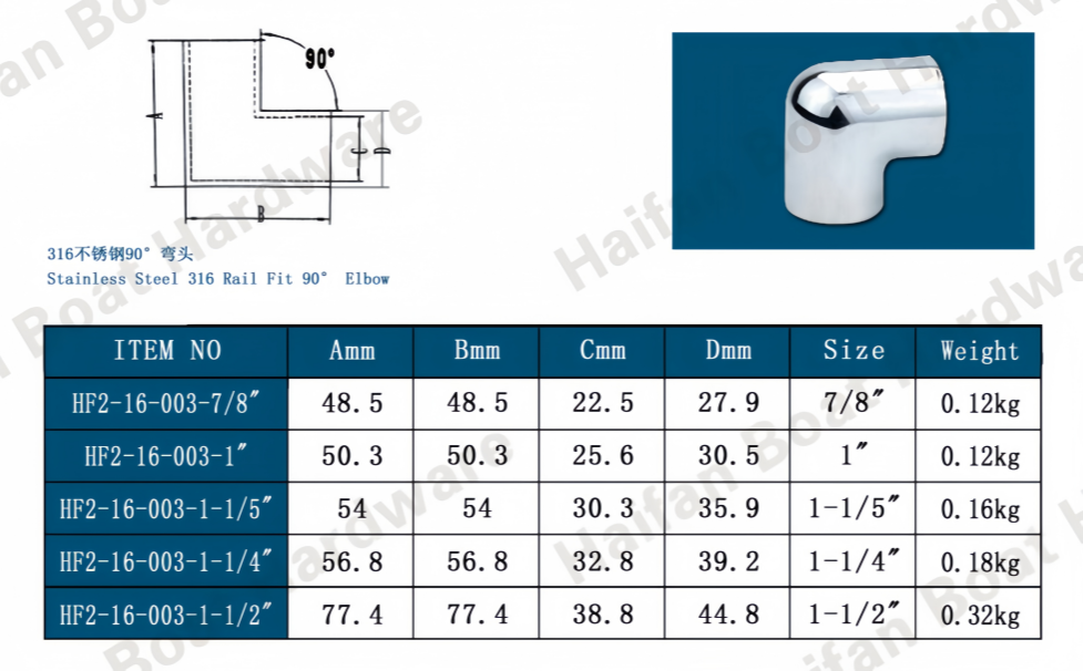 90° 2-Way Handrail Elbow Connector with Integrated Hex Socket Set Screws