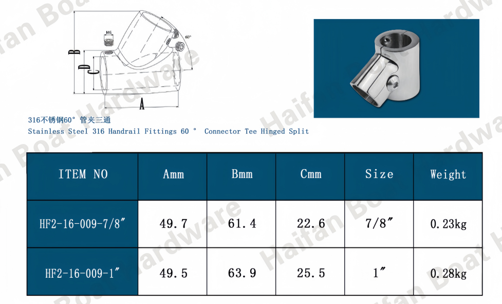 Marine 90-Degree Hinged Split Tee Rail Fitting