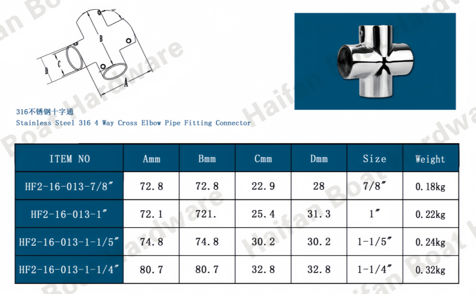 Marine 4 Way Cross Elbow Pipe Fitting Connector Marine 4 Way Cross Elbow Pipe Fitting Connector
