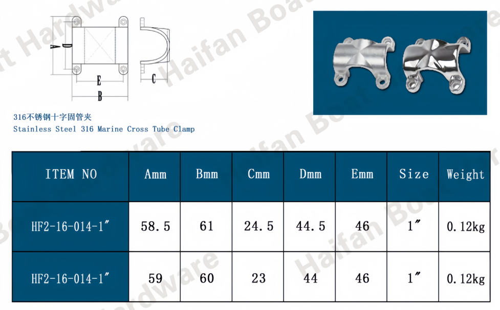 Marine Grade Cross Tube Clamp
