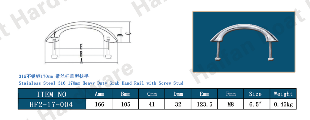 170mm Heavy-Duty Grab Hand Rail with Screw Studs 170mm Heavy-Duty Grab Hand Rail with Screw Studs