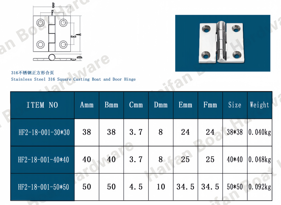 Marine Stainless Steel Square Butt Hinge Marine Stainless Steel Square Butt Hinge