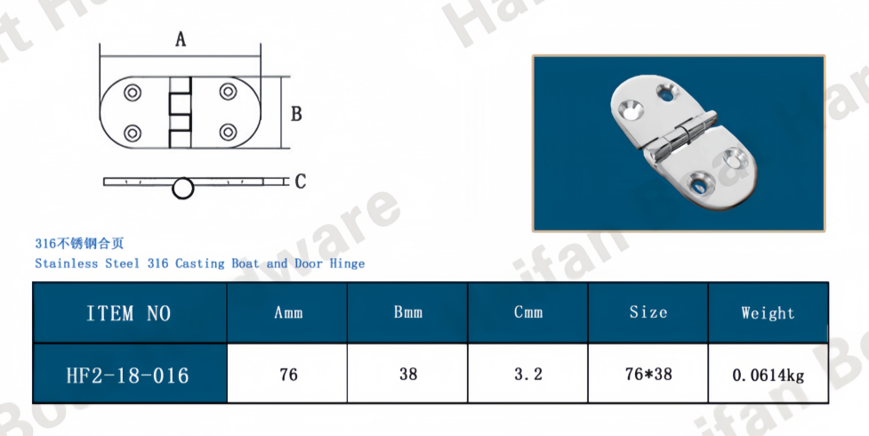 Heavy-Duty Marine Grade Stainless Steel Oval Hinge