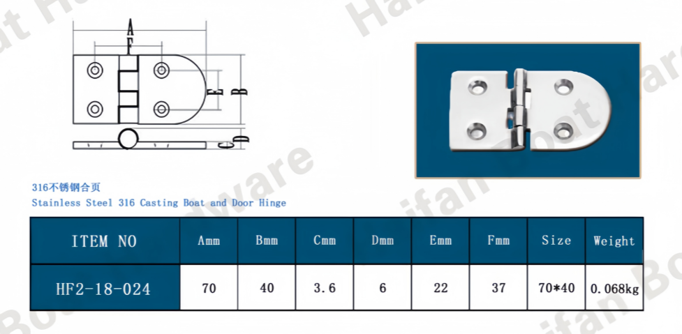 Marine-Grade Cast Round-End Short-Side Hinge Marine-Grade Cast Round-End Short-Side Hinge