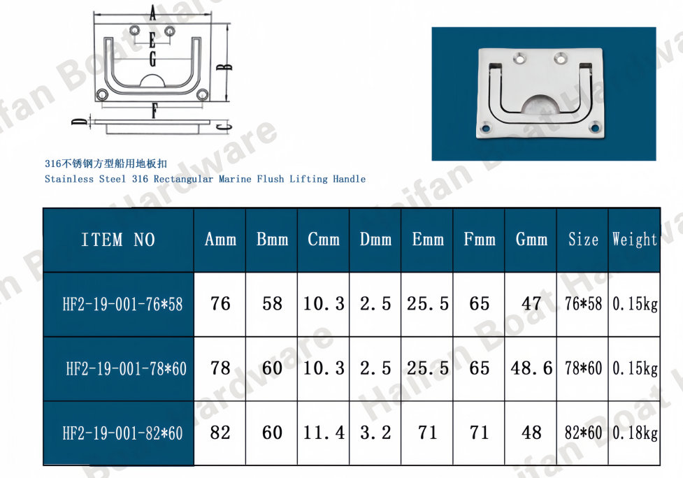 Rectangular Marine Flush Lifting Handle Rectangular Marine Flush Lifting Handle