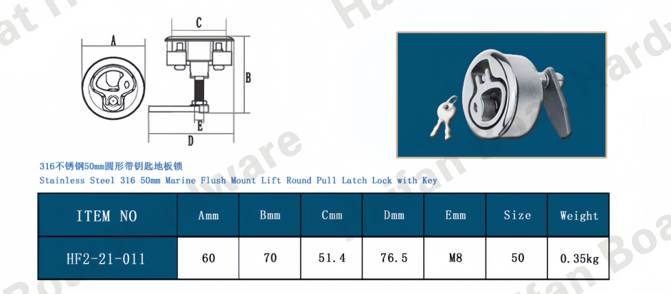 50mm Marine-Grade 316 Stainless Steel Round Flush Pull Slam Latch with Key Lock 50mm Marine-Grade 316 Stainless Steel Round Flush Pull Slam Latch with Key Lock