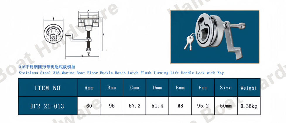 Marine-Grade Stainless Steel Round Flush Turning Lift Cam Latch with Key Lock