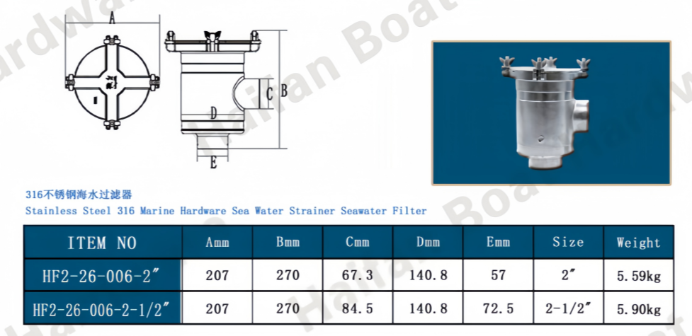 Marine Hardware Sea Water Strainer Seawater Filter