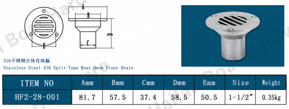 Split-Type Boat Deck Floor Drain