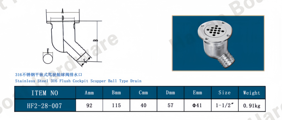 Flush Cockpit Scupper Ball Type Drain