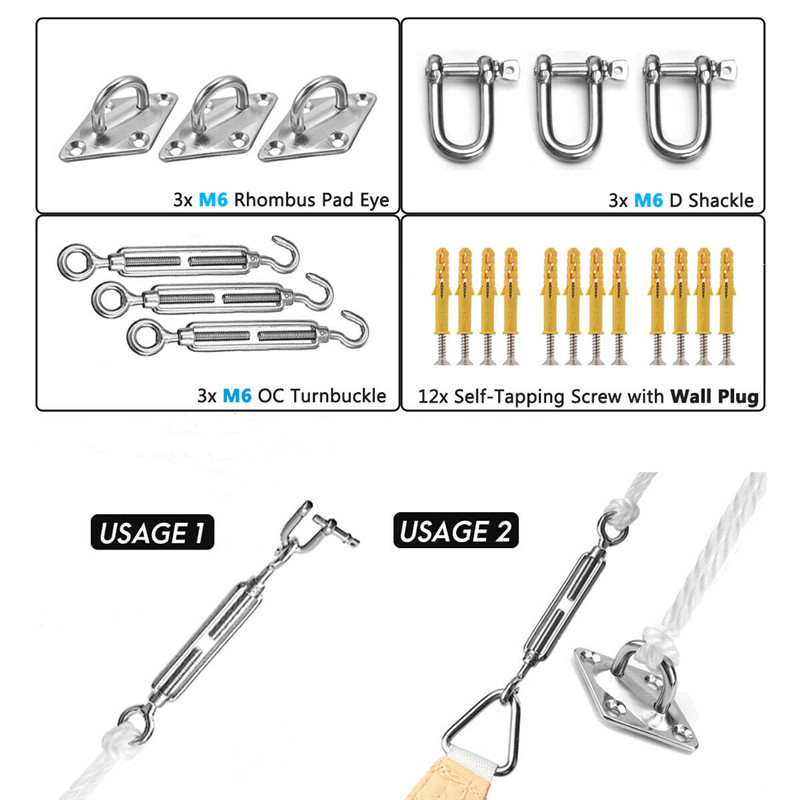 M6 Stainless Steel Sun Shading Sail Shade Canopy Fixing Fittings Accessory Kit