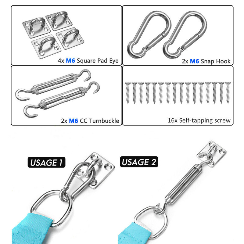 M6 Stainless Steel Sun Shading Sail Shade Canopy Fixing Fittings Accessory Kit