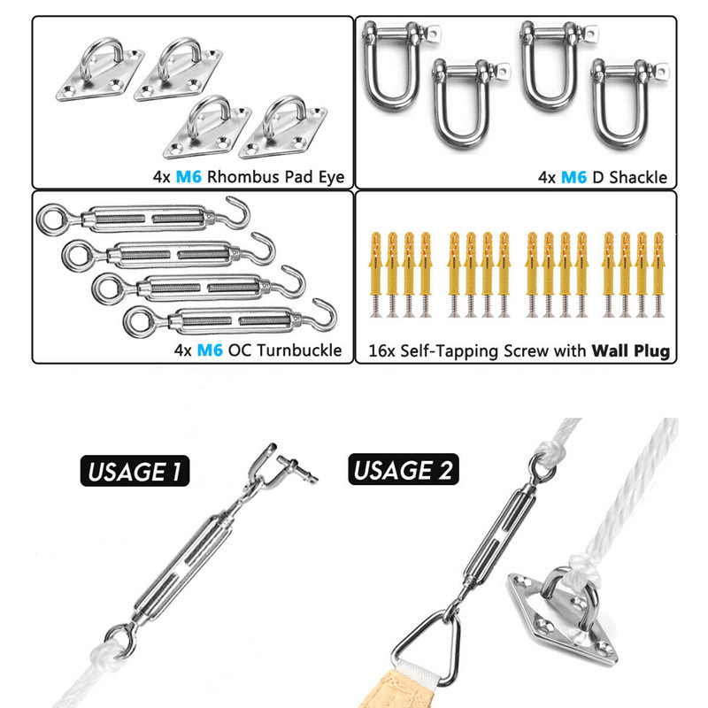 M6 Stainless Steel Sun Shading Sail Shade Canopy Fixing Fittings Accessory  Kit Wholesaler