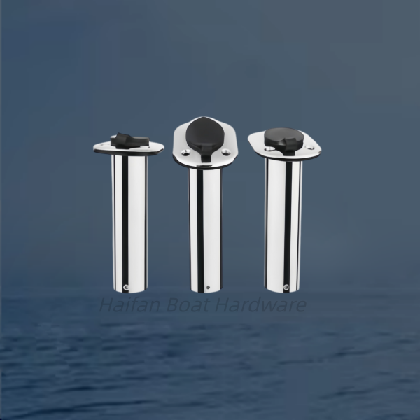 Flush Mount Fishing Rod Holders with Integrated Black PVC Liners and Rubber Flip-Up Caps
