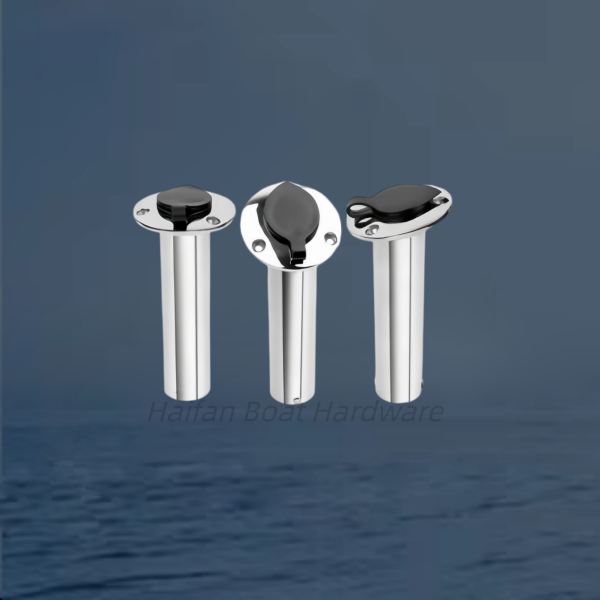 Round-Flange Flush Mount Fishing Rod Holders with Integrated Black PVC Liners and Rubber Flip-Up Caps